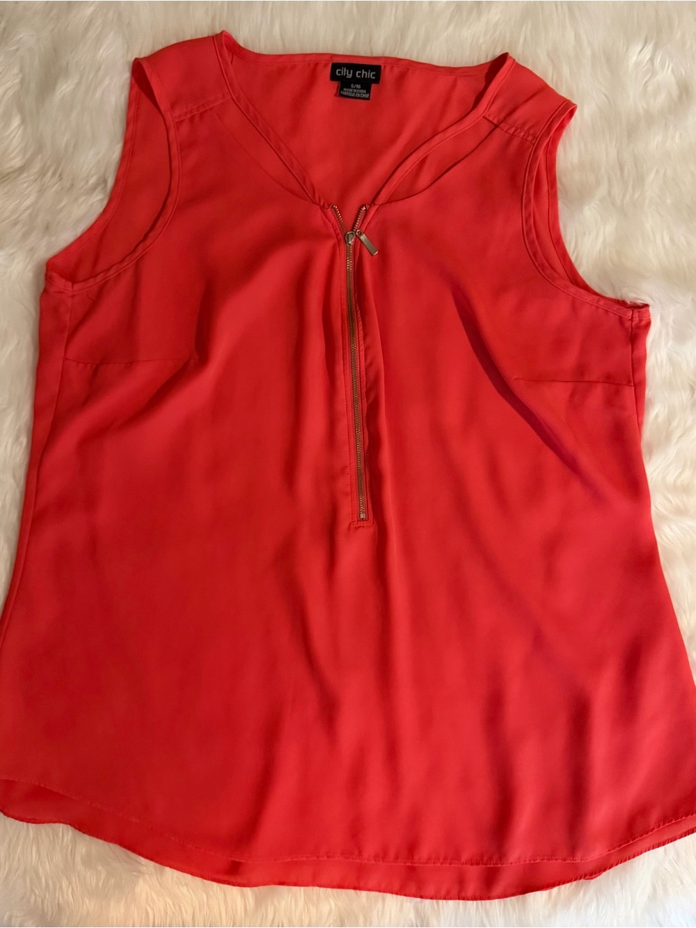 City Chic Coral Zip-Front Sleeveless Top Small/16